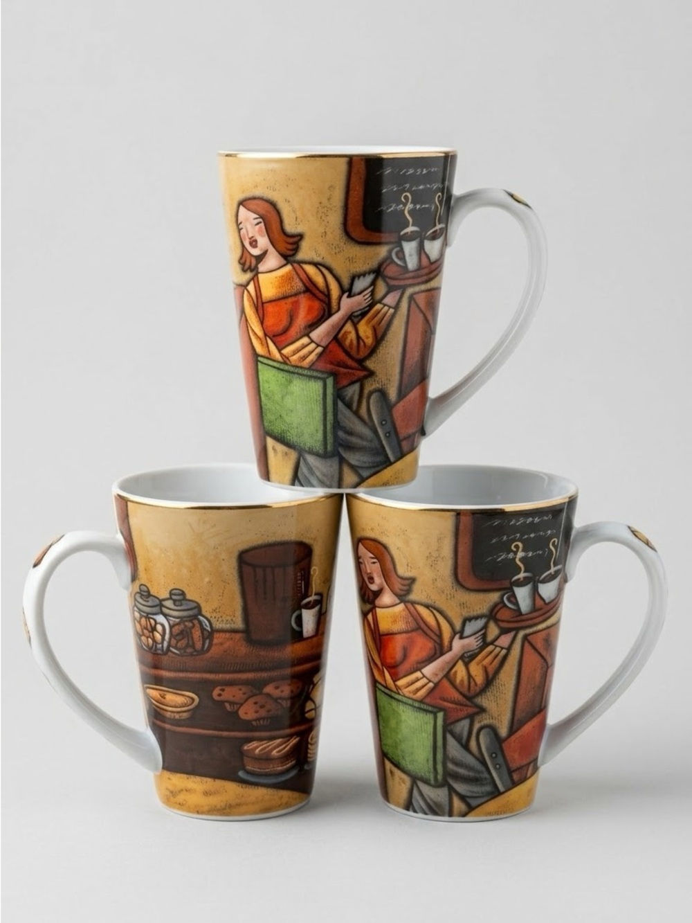 Sylvie Bourbonniere Cafe 9oz Latte Coffee Mugs French Bakery Barista Artist